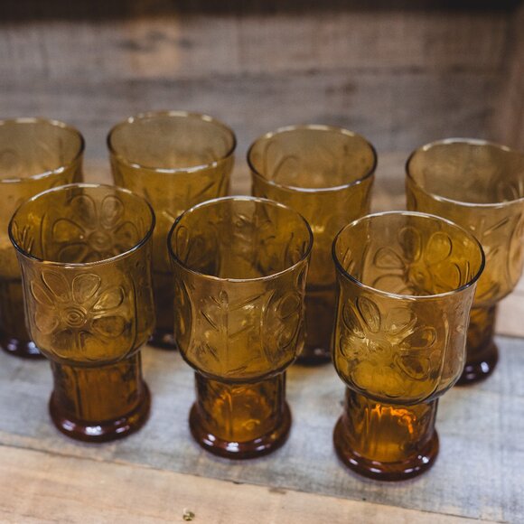 Vintage 1970s Libby Country Garden Glasses – Honey Gold 🍯 Set of 7 - Picture 7 of 7